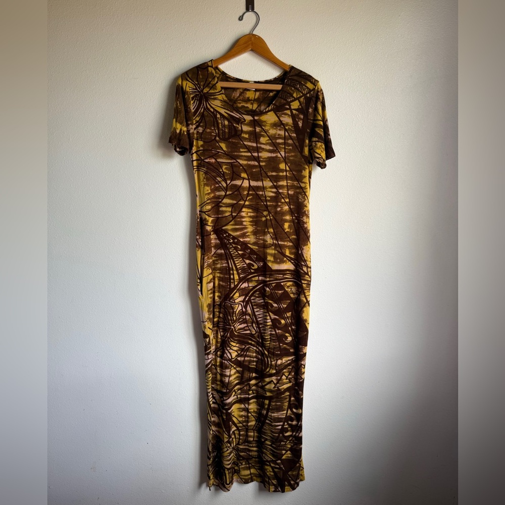 Women's Hawaiian Missing Polynesia Brown and Yellow Patterned Maxi Dress size 1